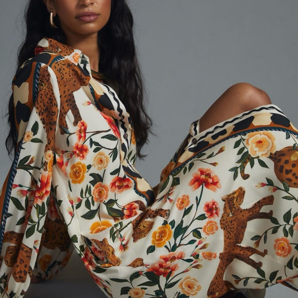 Farm Rio Anthropologie Women’s Button Maxi Dress Sz Lg. EUC Jungle Print